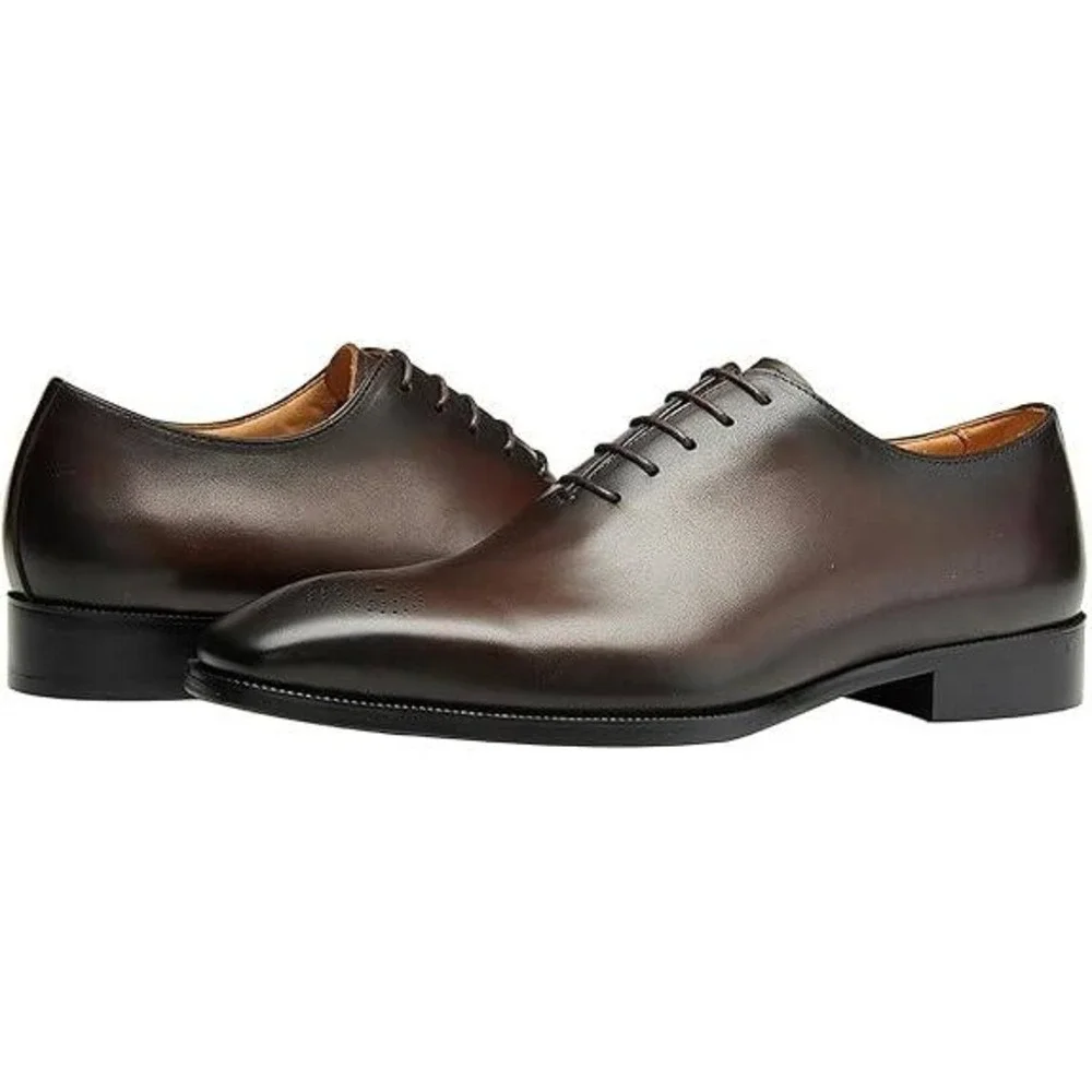 Santimon Men's‎ US 8.5 Brown Leather Lace Up Oxford Formal Lined Formal Shoes